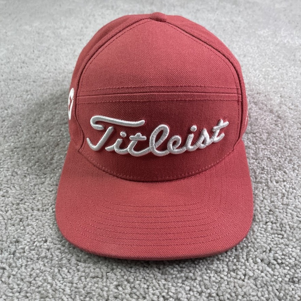 Titleist Hat Pink Script Logo Pro V1 FootJoy Leather Strapback Mens Golf Cap